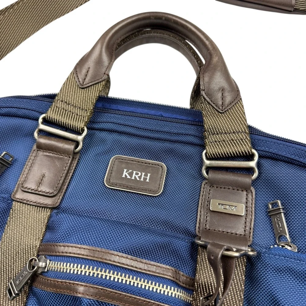 Tumi Ballistic Nylon Leather Trim Messenger Bag Briefcase Navy Blue